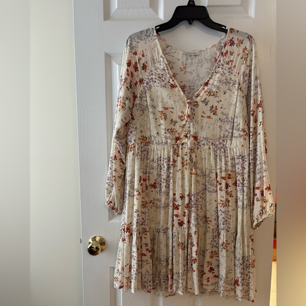 American Eagle Outfitters Floral Long Sleeve Dress - Cream, Red, Purple